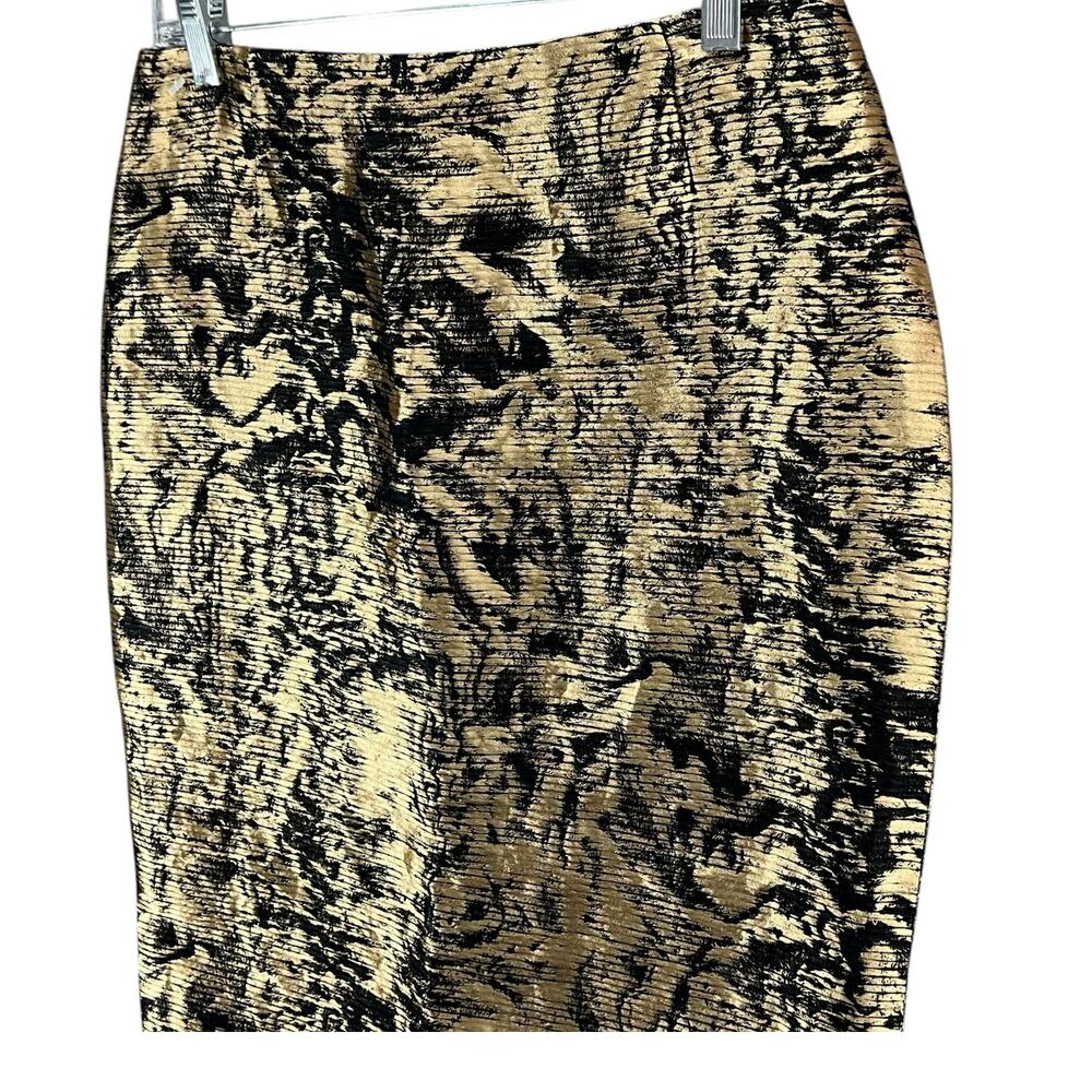 Escada‎ Pencil Skirt US 4 Black Gold Linen Silk Blend Brocade Abstract Glamour - Picture 3 of 16